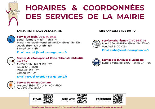 Horaires et coordonnées des services de la mairie